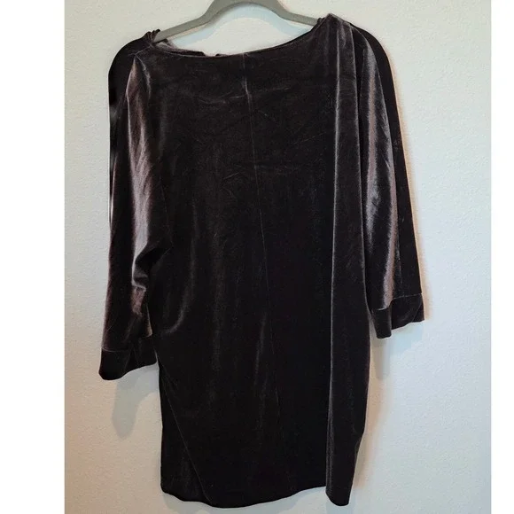 Velvet Tunic Top Holiday Long Sleeve Brown Pullover Size Large - Picture 4 of 7